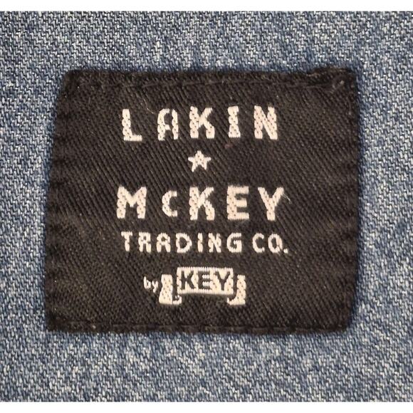 Lakin McKey Denim Western Shirt Pearl Snaps Men Medium Cotton Long Sleeves - Picture 7 of 10